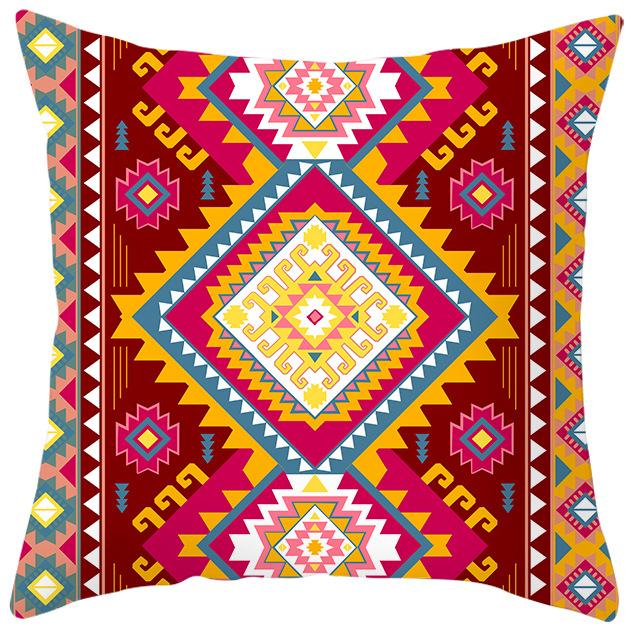 New Ethnic Style Pillow Cover Bohemian Color Geometric Pattern Peach Leather Velvet Retro Pillow Cushion Cover