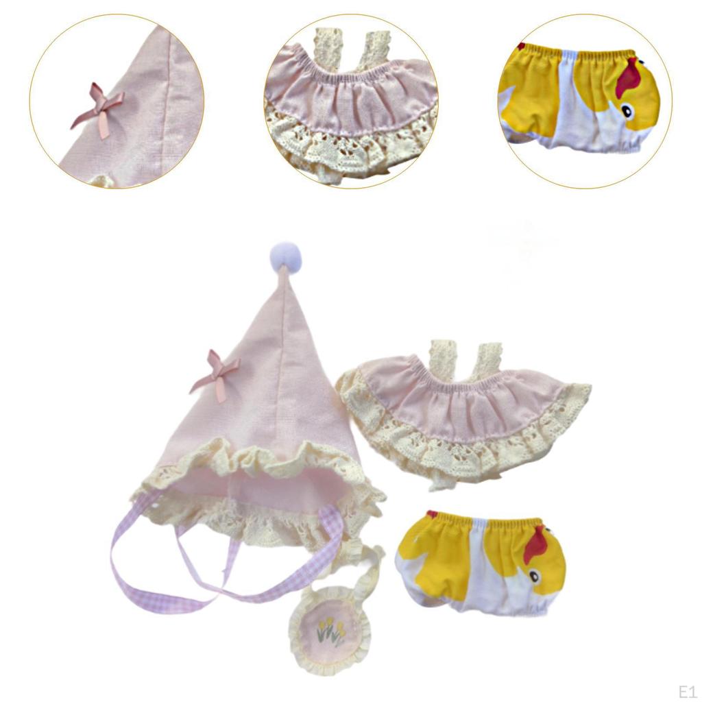 4er Pack Puppen-Elfen-Kleidung mit Hose, Mütze und Tasche für 6,7-Zoll-Puppen Geschenkset