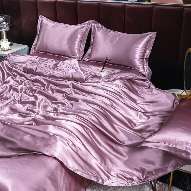Home four-piece set silky cool solid color three-piece set bed sheet quilt cover summer cool bedding