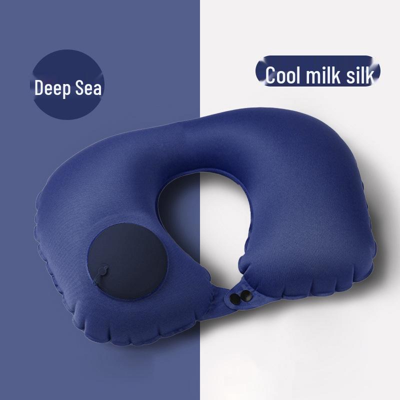 Inflatable U-shaped Travel Neck Pillow - Portable, Ergonomic, Height-Adjustable, Storable Milk Silk Design