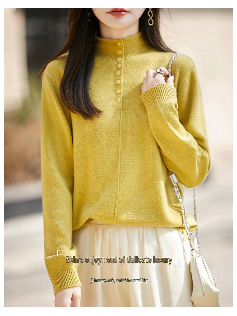 Stylish Women's Semi-High Neck Knit Sweater: French Autumn/Winter Collection