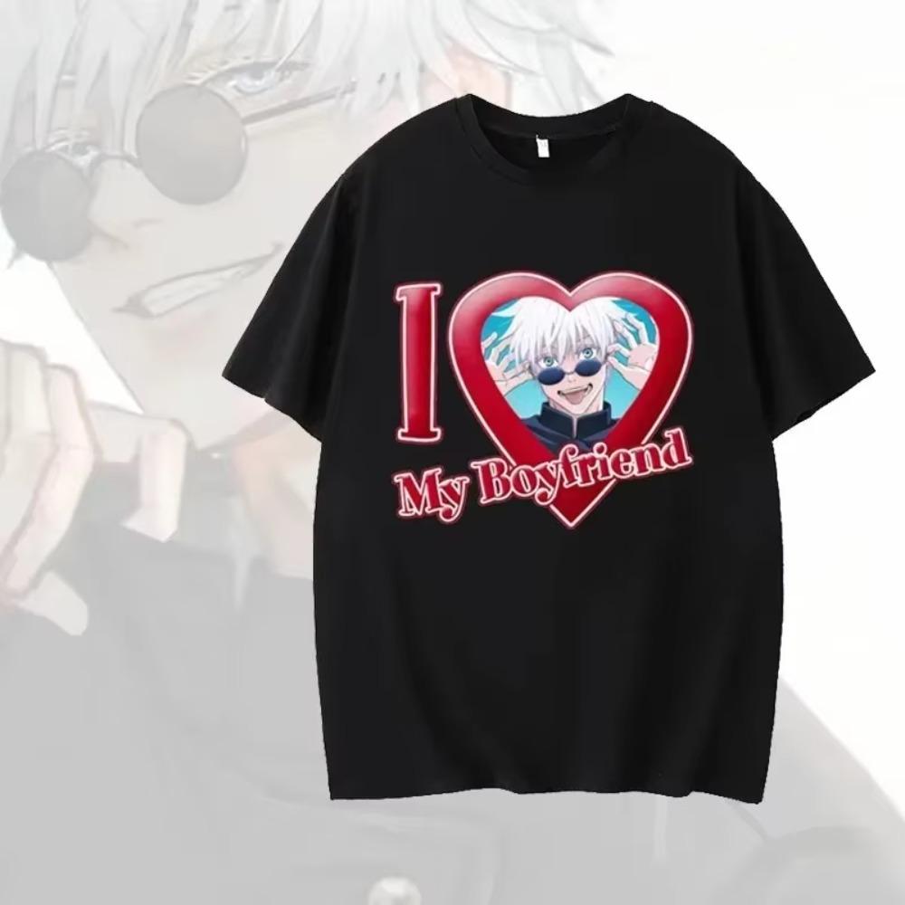 Sommar Herr Bomulls T-shirt Jag Älskar Min Pojkvän Satoru Gojo T-shirt Tecknad Grafisk T-shirt Extra Stor Streettopp