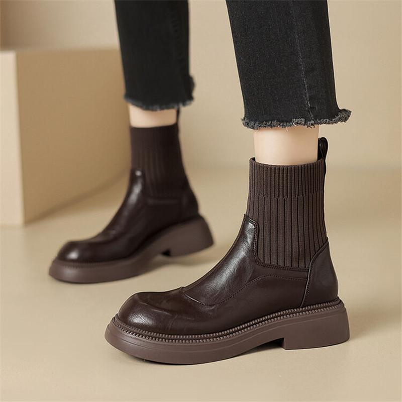 Fashion New Autumn Winter Women Boot Shoes for Women Round Toe Platform Short Boots Fashion Boots Chunky Heel Boots Handmade Size 34-43