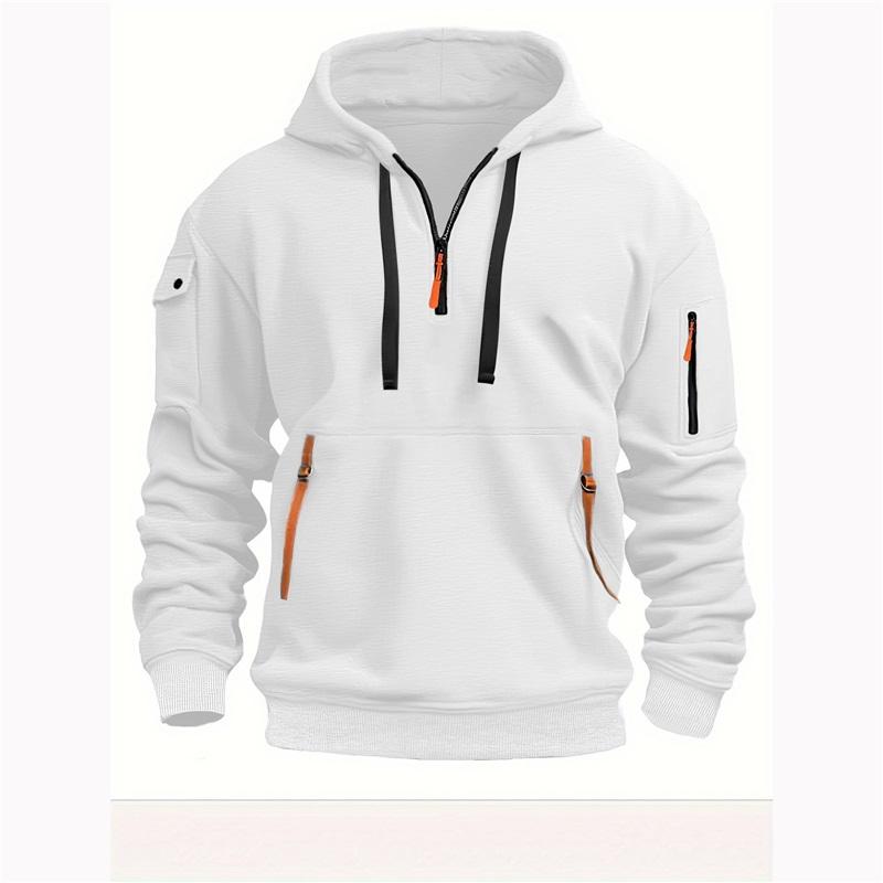 Men's Half Zip Hoodie Tactical Style Kangaroo Pocket Casual Sweatshirt