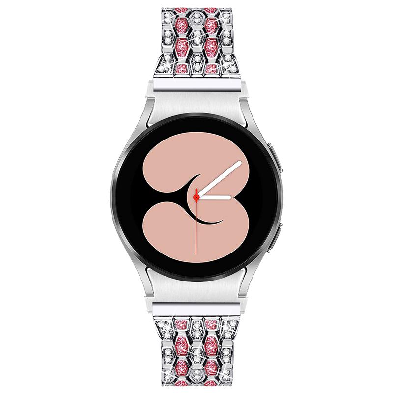 

For Samsung Galaxy Watch4 Active 40mm/44mm/Watch4 Classic 42mm/46mm Metal Watch Strap 5 Beads 3 Rows Rhinestones Decor Watch Wrist Band Replacement Silver/Rose