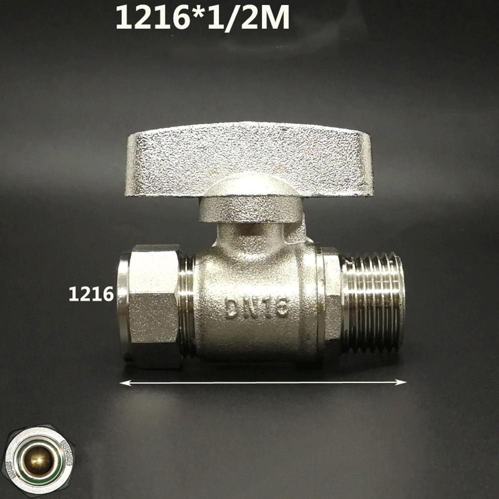 Brass Nickelage DN15 DN20 Male/Female Thread Ball Valve 1216/1418/1620/2025/2632 Pex Pipe Fitting Aluminum Plastic Pipe Fittings