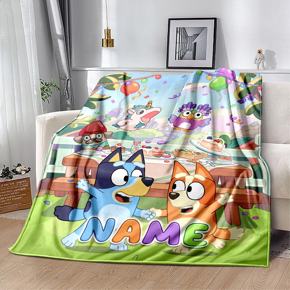 Bluey's Colorful Celebration Customize Your Name Blanket Throw Customizable Blanket Soft & Cozy Versatile for Chair Seaside Living Room Nap