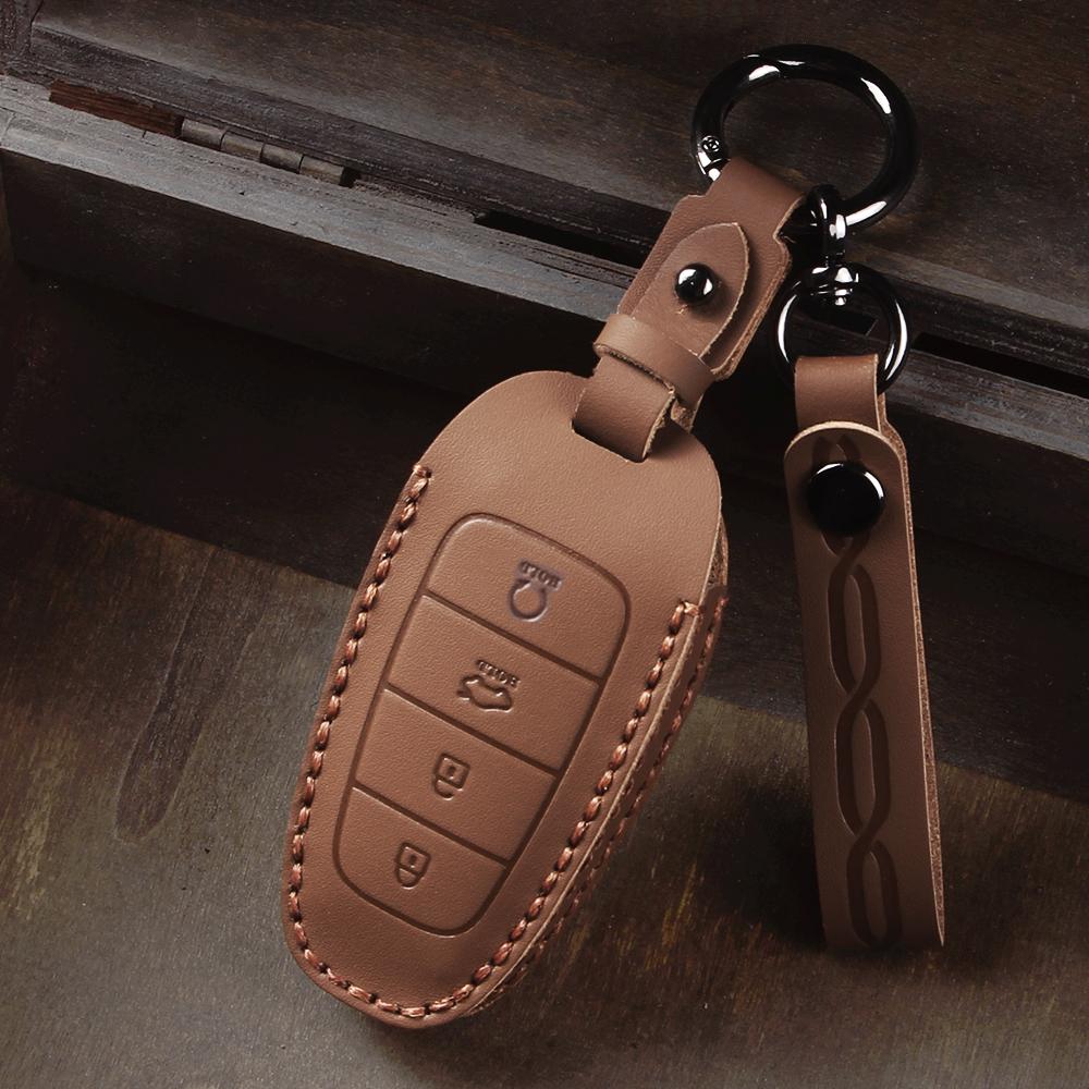 Schlüssel Lederetui Schlüsselanhänger für Hyundai Santa Fe Tucson 2022 NEXO NX4 Atos Solaris Prime 2021 Autoschlüsselabdeckung Schale