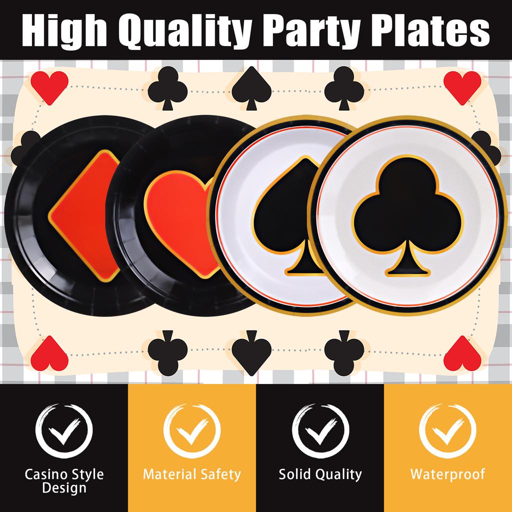 100Pcs Casino Party Disposable Paper Plates Las Vegas Theme Party Decorations Casino Night Party Plates Poker Dessert Plates For