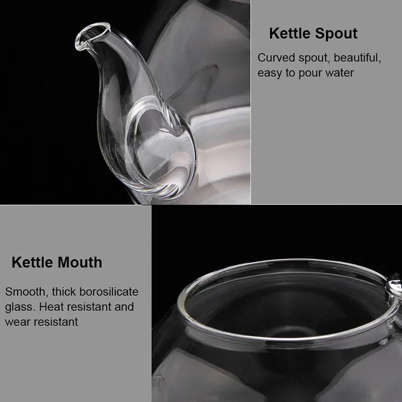 Tetera de Cristal 800/1100ML Estufa de Gas Cocina de Inducción Hervidor de Agua Tetera China Con Filtro Resistente al Calor Té de Flores