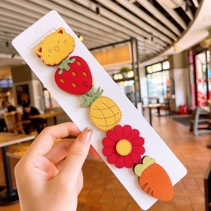 New! 5pcs/set Kids Fabric Hairpin Cartoon Animal Fruit Magic Sticker Headwear Cute Hair Accessories For