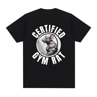 Certified Gym Rat T-shirt Pump Cover Fitness Mouse Men's Clothing Graphic T-shirts Man Cotton Oversized Short Sleeve Tee Shirts
