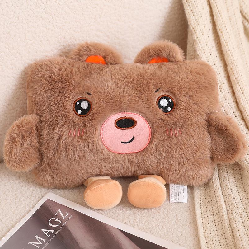 Electric Plush Cartoon Hand Warmer: Rechargeable, Removable, Washable, Double Hand Inserts, Dangling Leg Design.