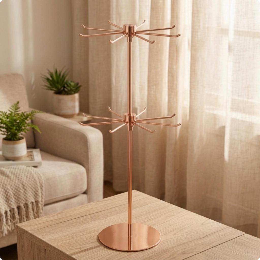 Tangletangle-Resistant Rotating Jewelry Organizer Rose Gold Display