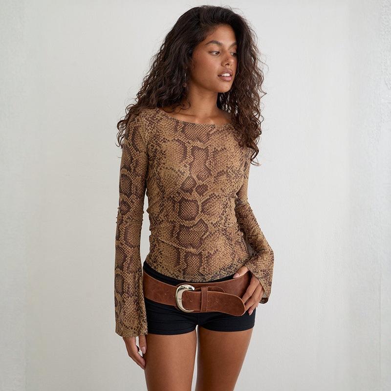 Women S Loose Fit Animal Print Long Sleeve Sexy T Shirt