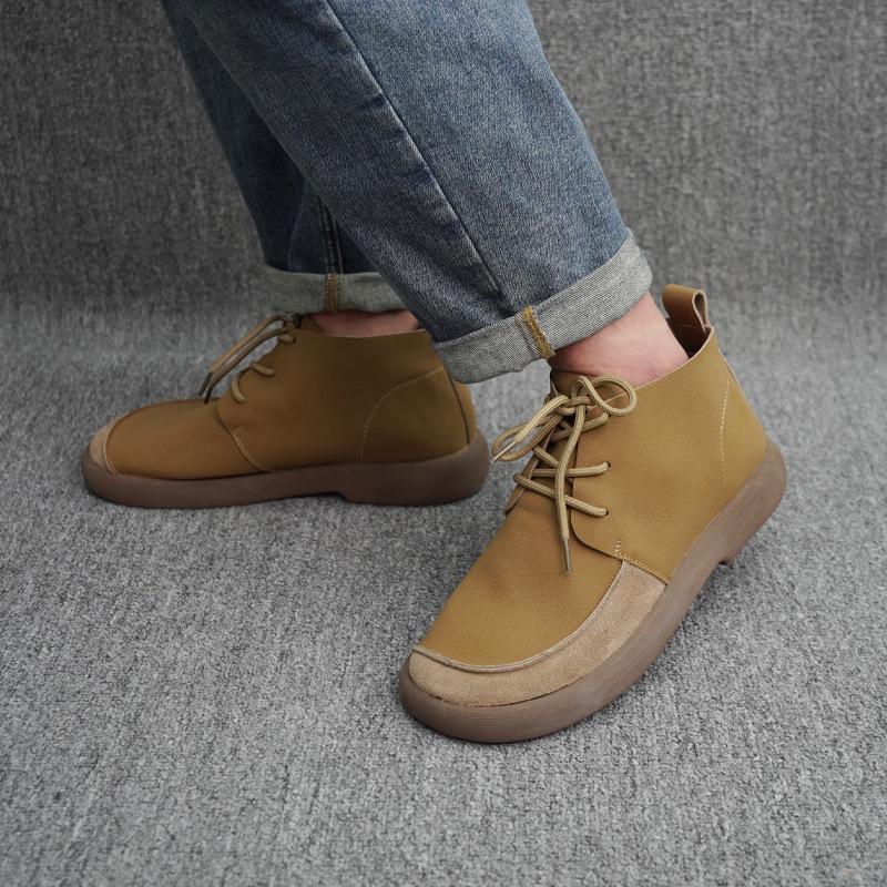 Autumn/Winter Men’s Brown Retro Martin Boots - British Style, Versatile, Mid-Top Design for Casual Outdoor Wear