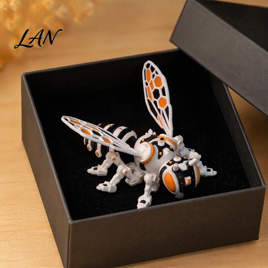 Futuristic Car Interior Ornament 3D Printed Articulated Bee Figurine, Flexible Joint Fidget Toy with Keychain, Mechanical Lightweight Art Statue