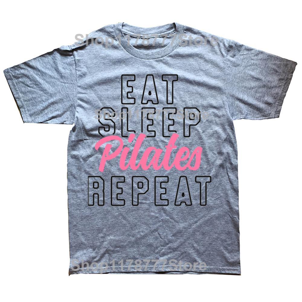 Funny Eat Sleep Pilates Repeat Pink Cute T Shirts Cotton Short Sleeve Gifts Mens Clothing Fashion Casual Loose Oversized T Shirt
