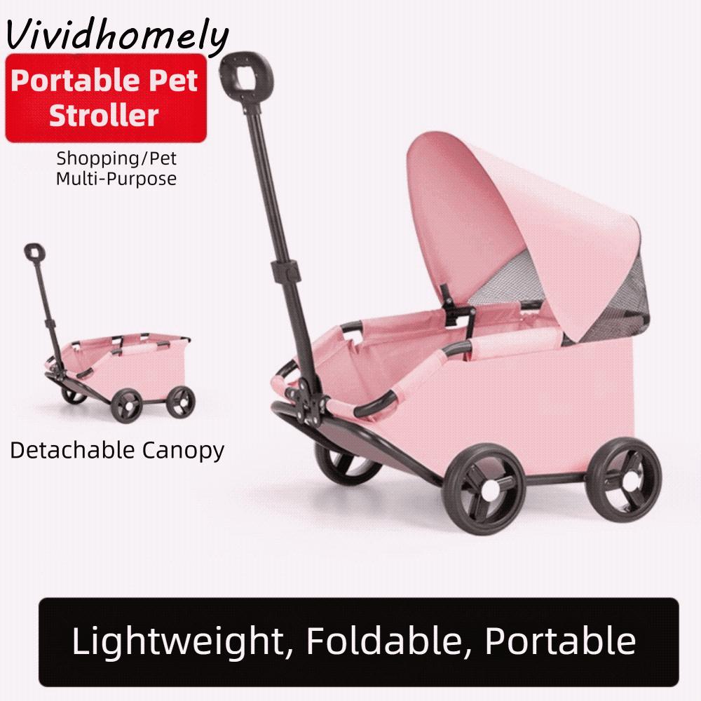 Dog Stroller Foldable Pet Stroller 4-Wheel with Sunshade Dog Carrier Cart Lightweight Portable Cat Cart Travel