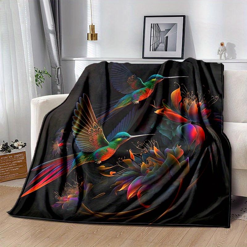 1pc Colorful Hummingbirds In Flight Themed Blanket  Seasonal Home Decorative, Living Room, Travel, Camping, Car Blankets