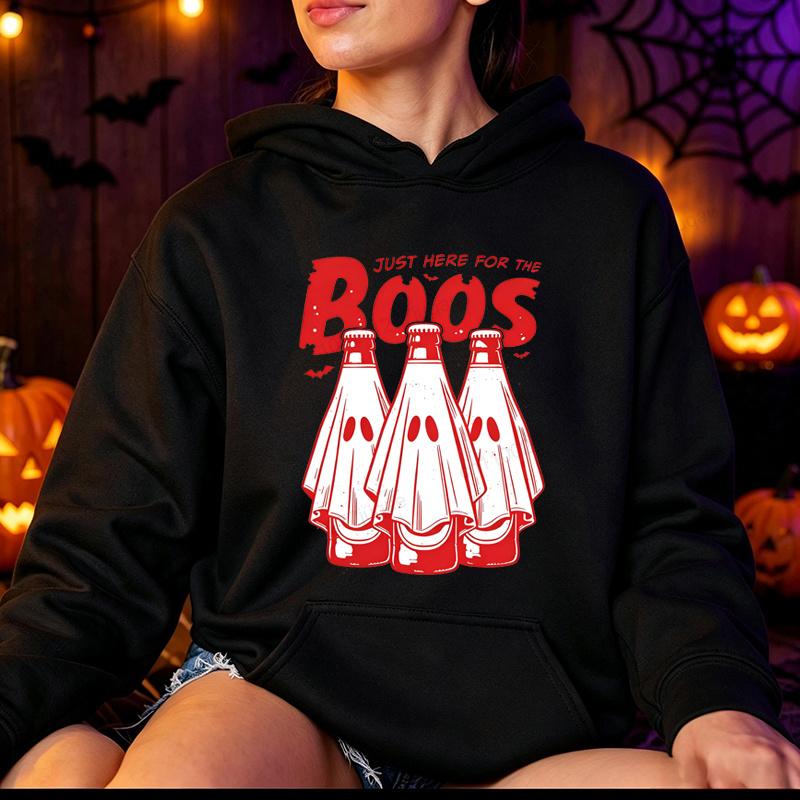 Just Here for The Boos Hoodies Men Funny Ghost Beer Sweatshirts Halloween Graphic Hoode Hoodies Unisex Holiday Party Tops Gifts