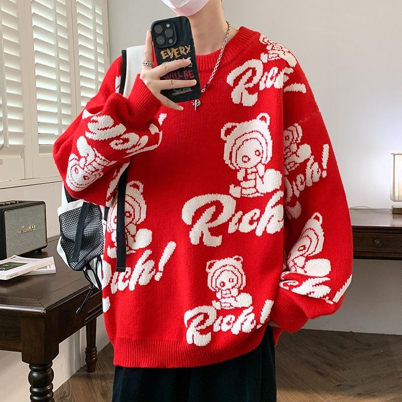 

Горячая Распродажа Зима Новая Мода Утолщенный Свитер с Круглым Вырезом Мужской Трикотаж Нить 4XL красный