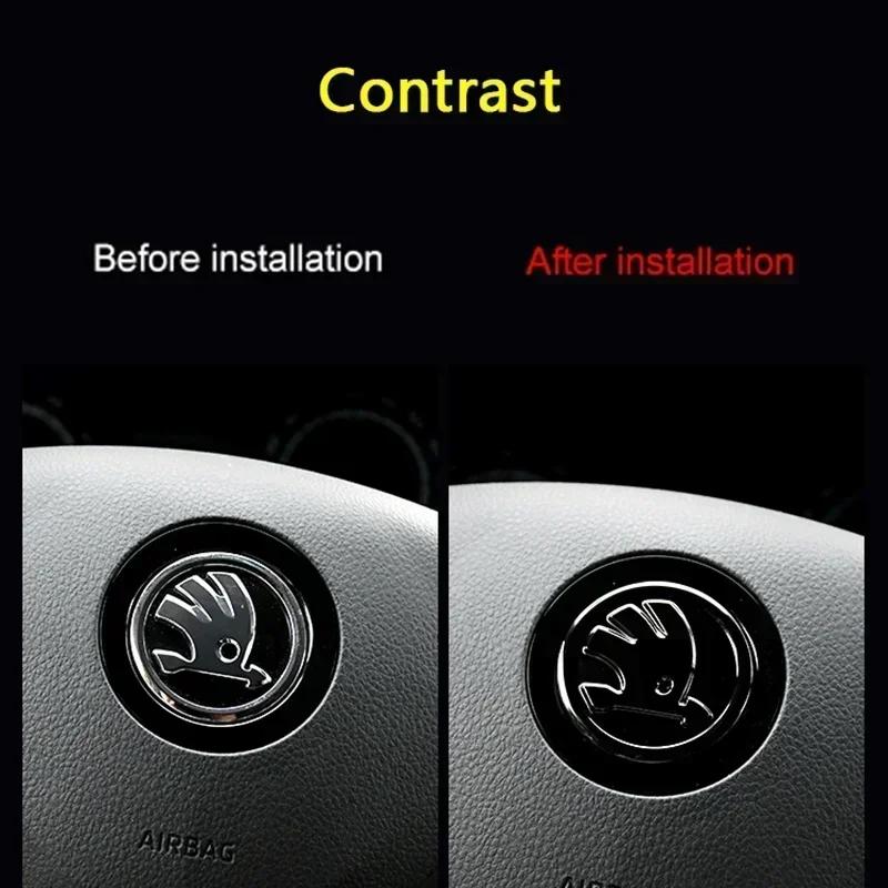 AAAJA1 2026 Hot For SKODA 46MM Car Steering Wheel Logo Emblem Sticker for Skoda Rapid Fabia Octavia Superb Laura VRS Yeti Kodiaq Karoq