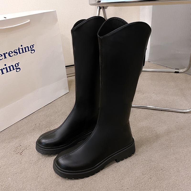 

Autumn and winter new middle heel square and round head boots children s trend thick sole but knee women s boots 35