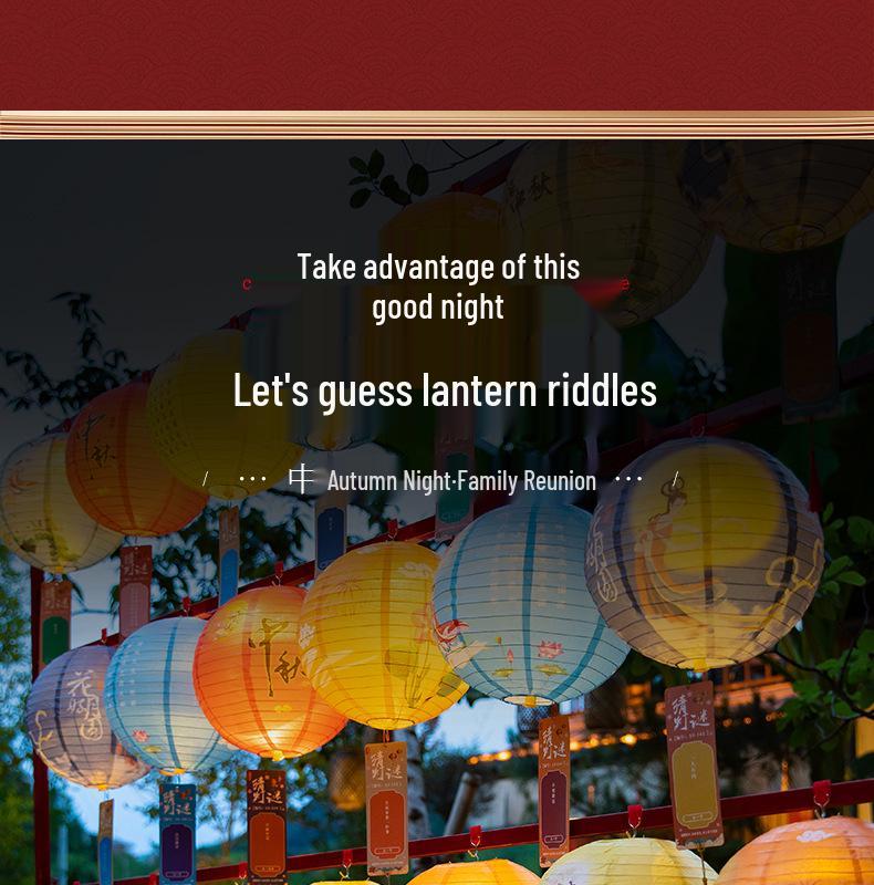 Mid-Autumn Festival Chinese Luminous Flower & Palace Lanterns with Riddle Hanging Ornaments