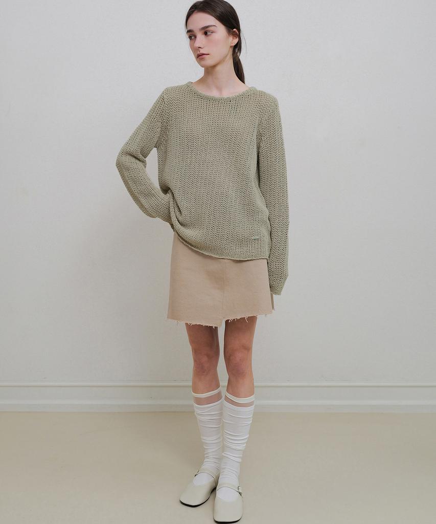 ANDNEEDS Cotton Twill Mini Skirt (Beige)