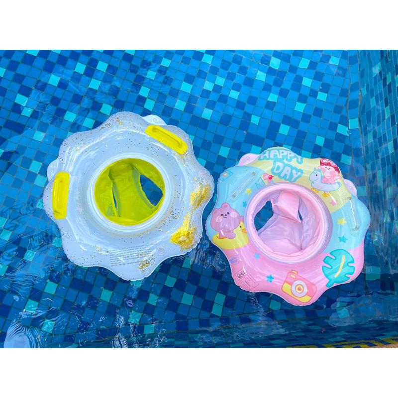 Kids Swim Ring Cartoon Pvc Inflatable Float Sponge Bottom Flower Pool Ring For Children