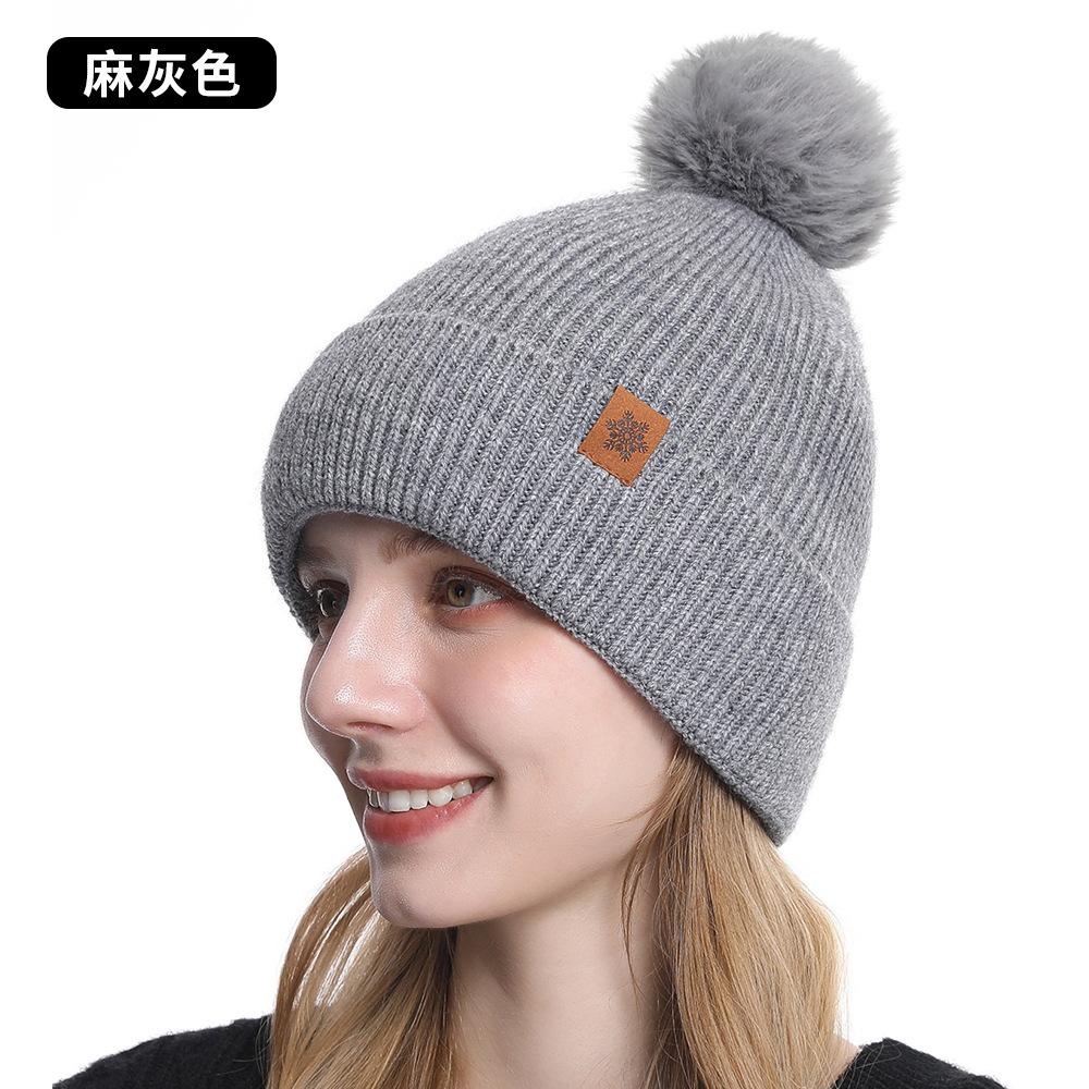 Knitted hat, women's winter double-layer velvet warm riding ear protection wool knitted hat scarf gloves three-piece set