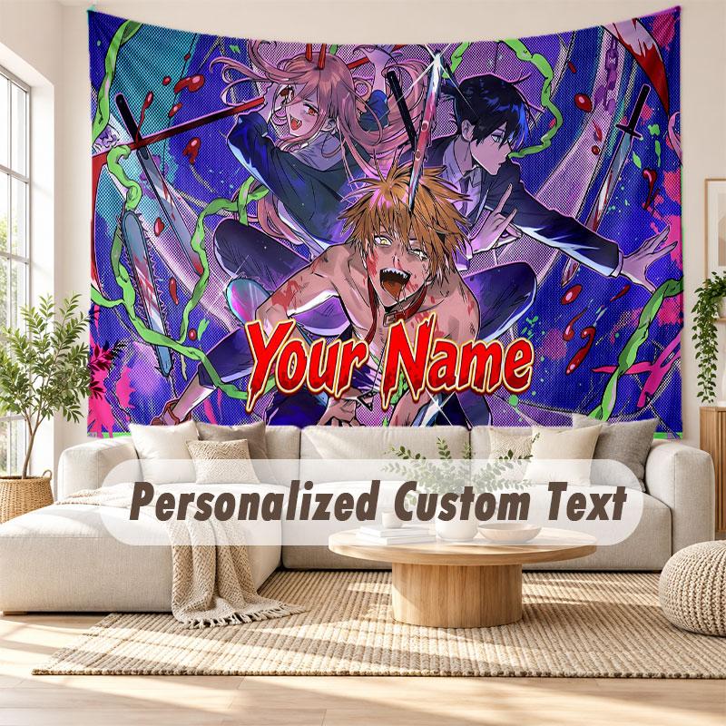 Custom Name Wall Hanging Tapestry,Chainsaw Man Decorative Backdrop Tapestry For Dorm Home