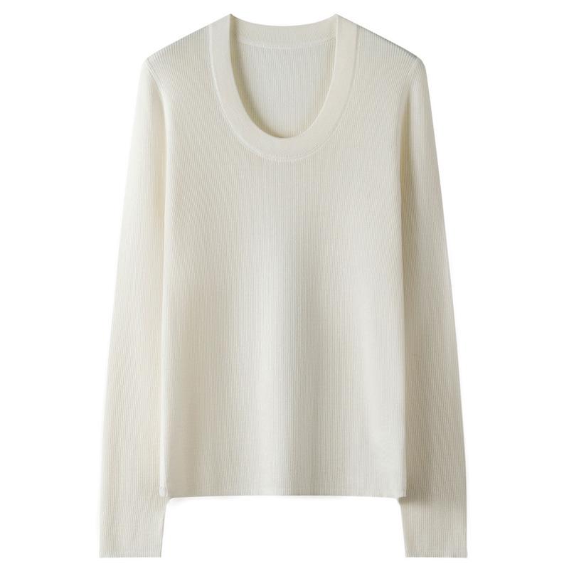 Autumn/Winter U-Neck Wool Sweater for Women - Slimming Knitted Base Layer Top