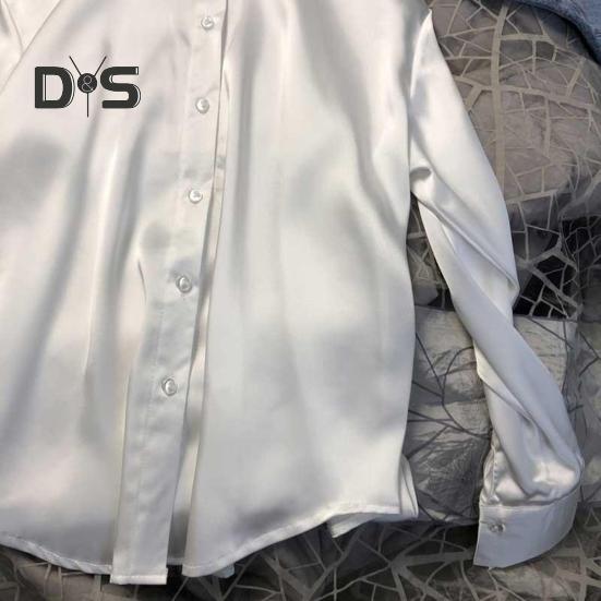 Damen-Hemd mit Revers, langärmelig, Pendler-Freizeithemd, einfarbig, lockere Passform, glattes Satin, Bürohemd für den Alltag