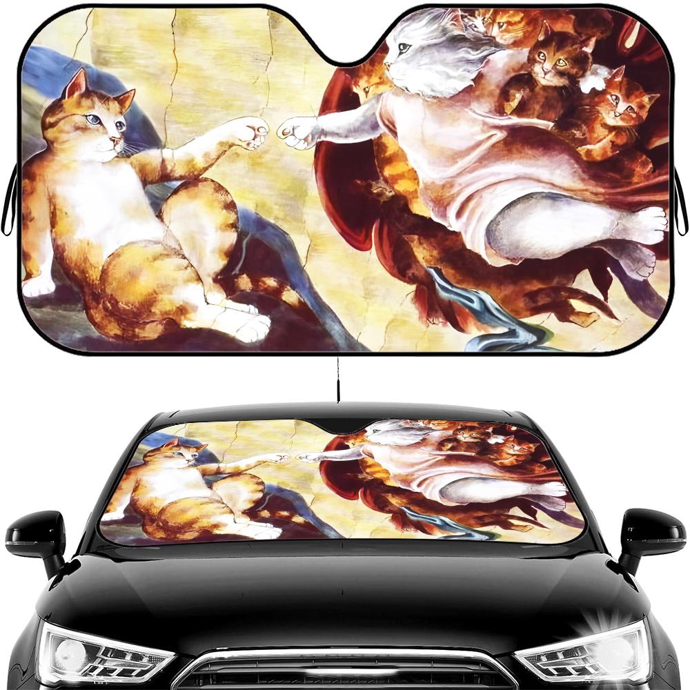 Famous Paintings Parody Sun Visor Car Windshield Sun Shade UV Protection Heat Insulation Cover Universal Sun Protector
