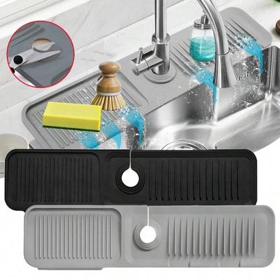 Silicone Faucet Mat | Kitchen Sink Splash Guard Behind Faucet Protector Draining Mat for Sink Area Durable and Non-Slip Design