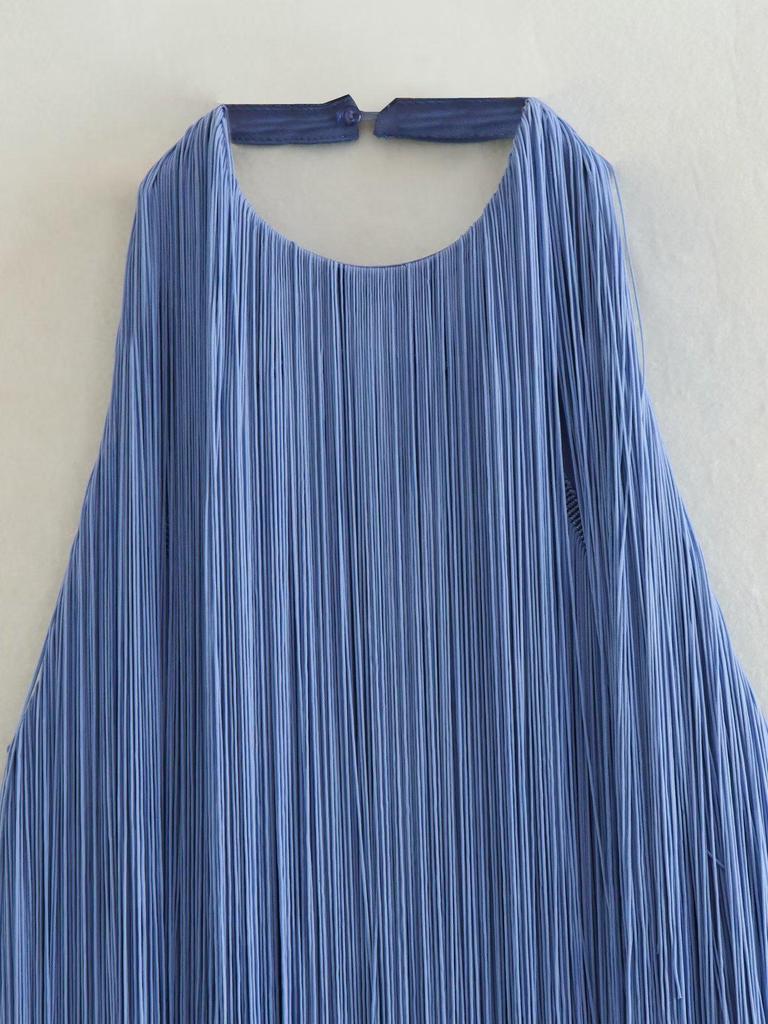 2026 Summer European-American Tassel Backless Halter Mini Dress