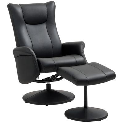 Executive Chair with Ottoman, Leather Look, Swivel, Adjustable Backrest, Up To 150 Kg, Black