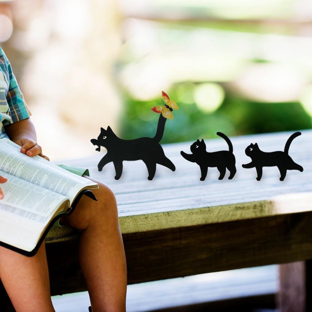 3Pcs Set Cute Black Cat Silhouette Butterfly Decorative Animal Garden Ornaments  Home Decoration