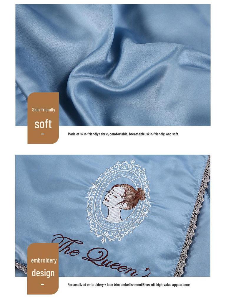 Light Luxury Washable Silk Embroidery Pillow & Cool Feel Quilt