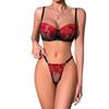 "Ultra-Dünnes Französisches Besticktes Blumen-Dessous-Set mit Durchsichtigem String-BH"