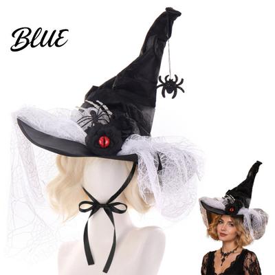 Halloween Outfit Props Witch Hat for Women Gothic Spider Web Mesh Skeleton Hand Dark Style Gift Women Rose Flower Wizard Costume Cosplay Party