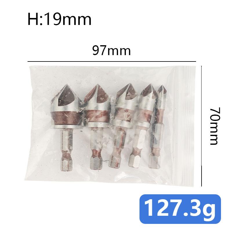 

82° 5-Flute Countersink Drill Bit Set - Wood Countersinking Tool with Pilot Point