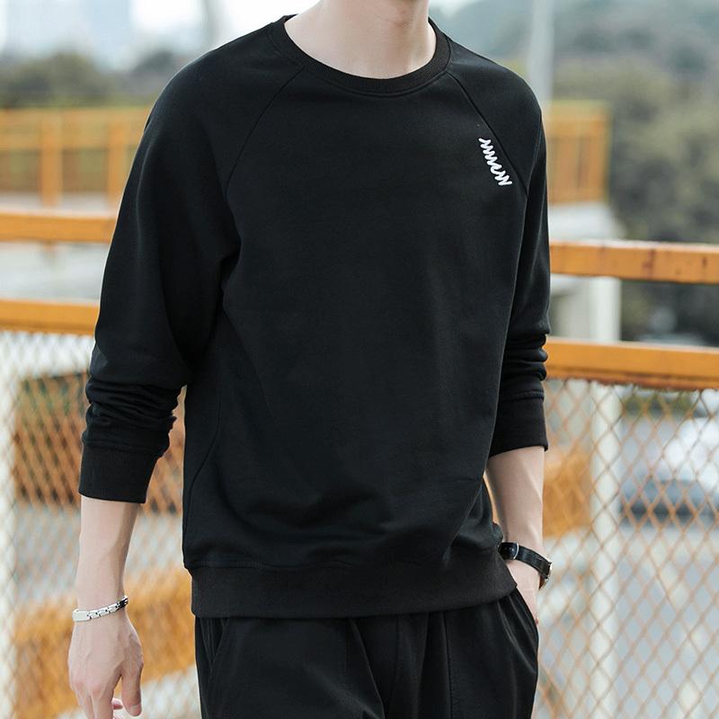 Spring Autumn O Neck Embroidery Sweashirt Male Long Sleeve Loose Casual Fashion Bottomed Pullover Top Men