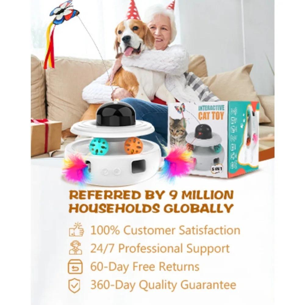 Smart Interactive Cat Toys Indoor Quiet Electric with LED Light & Feather Rechargeable Automatic Rolling Ball for Boredom Relief