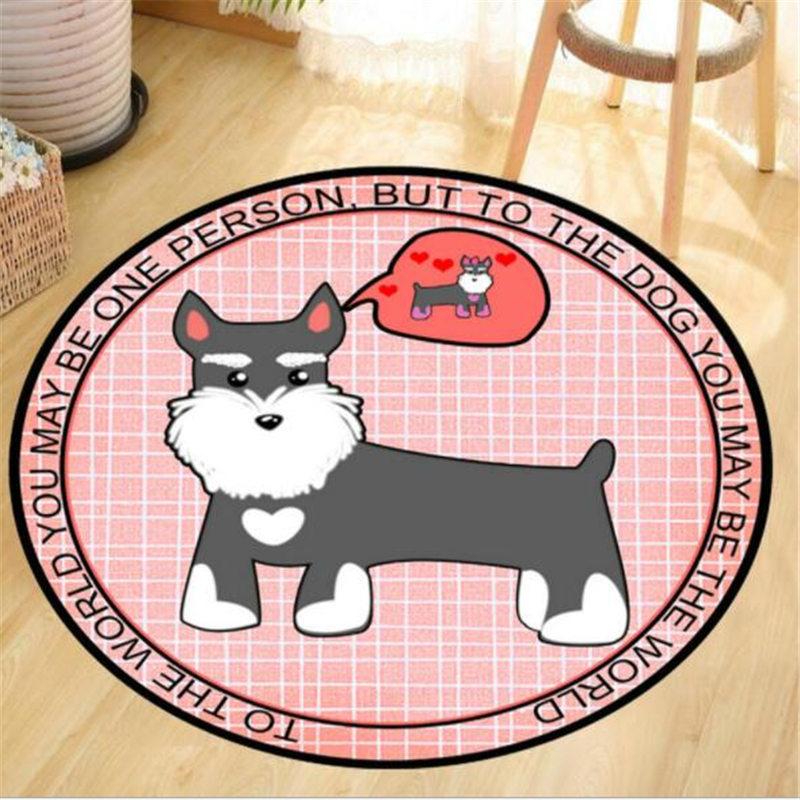 Living Room Bedroom Kids Room Rug Home Carpet Floor Door Mat Creative Cute Dog and Cat Round Rug