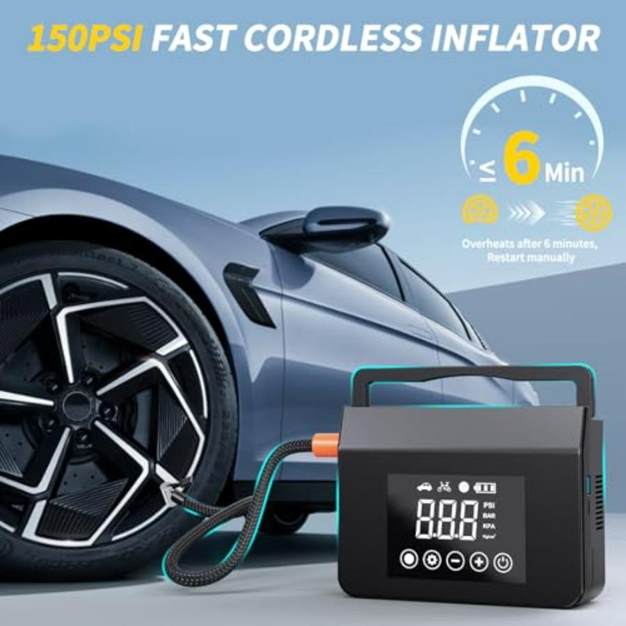 4000A Jump Starter with Air Compressor 150PSI 12V Smart Portable Car Jump Starter All Gas 8.0L Diesel 15000mAh Power Bank Jumpe
