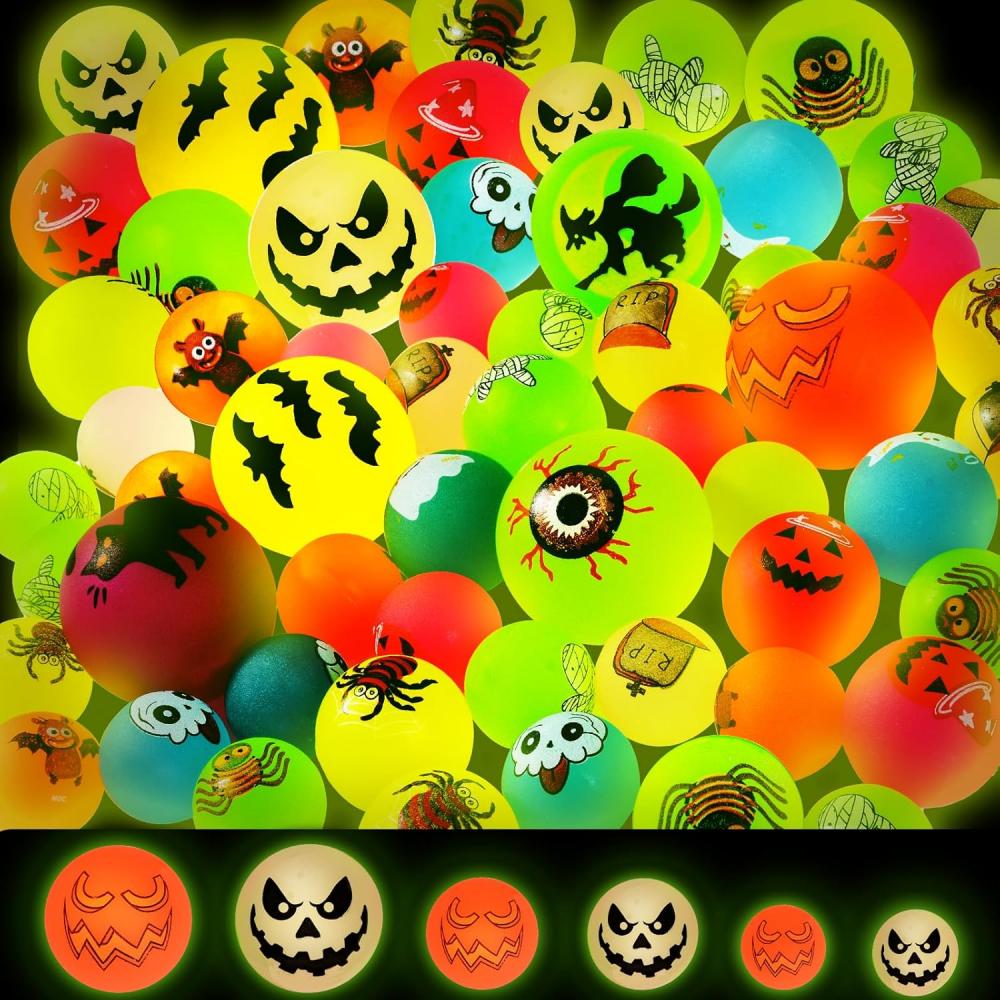 25/50 Halloween and Christmas Bouncy Balls Bulk Luminous Eyeball Bouncy Balls Pumpkin Witch Bat Pattern Halloween Party Love Toy