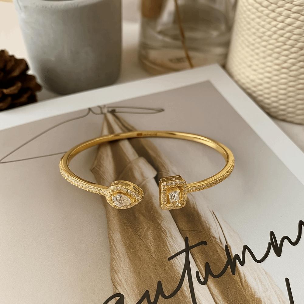 Handmade Luxury Geometry Bangle Waterproof Adjustable Open Bangle  Female Lady Girl